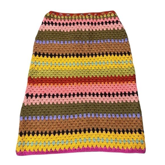 James Coviello x Anna Sui RARE Granny Knit Striped 100% Alpaca Knit Skirt Size S - Picture 2 of 10